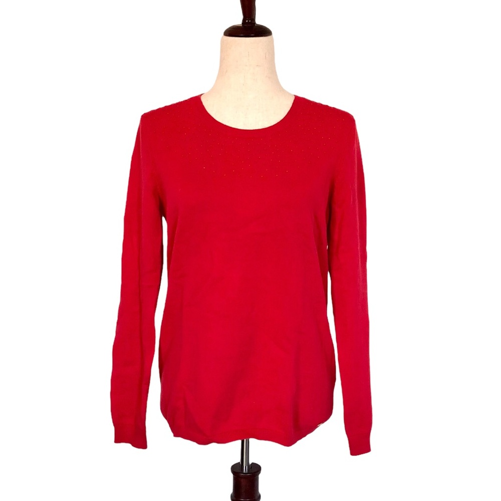 Tommy Hilfiger Women’s Crewneck Beaded Lightweight Pullover Sweater Red Medium